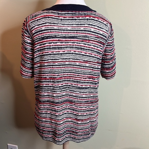 J. Crew Women's 100% Linen beadi Short Sleeve Sweater Red Blue White - Picture 9 of 12